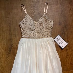 Long white beaded prom/ wedding dress size 1
